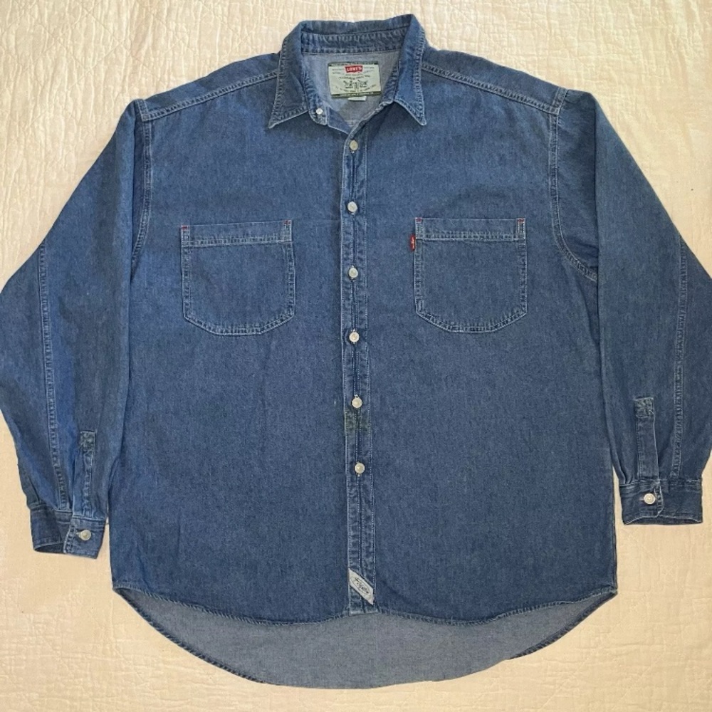 Levis 1990s Mens Button up Denim Shirt Long Sleeve Collared Size XL 100% Cotton